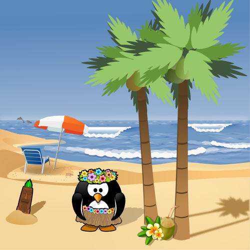 PingÃ¼ino en ilustraciÃ³n de vector de vacaciones de verano