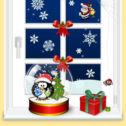 Grafica vettoriale di Natale finestra scena domestica