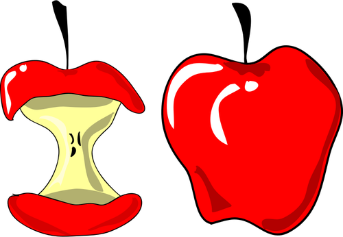 VektorovÃ© ilustrace ÄervenÃ© jablko a jableÄnÃ½ Å™ez v pÅ¯l