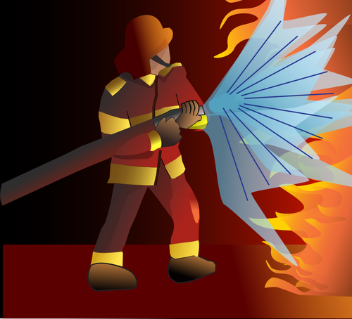 Vector de dibujo de bomberos extingue un fuego grande