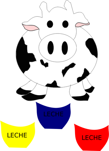 Imagem vetorial de vaca com garrafas de leite