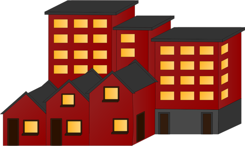 Vectorillustratie van rode blok van huizen en flats