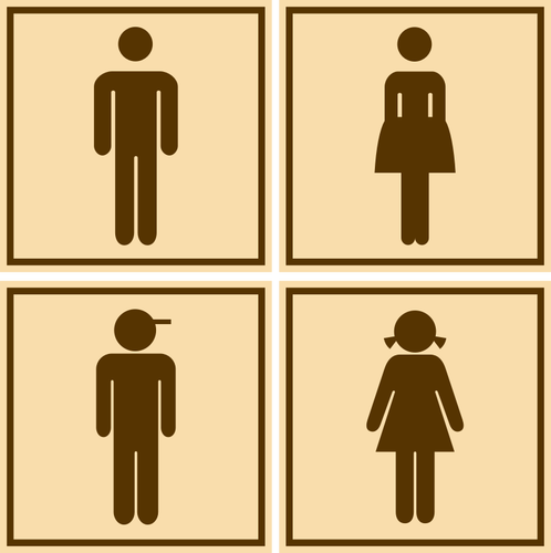 Vektor ClipArt-bilder av brun manliga och kvinnliga rektangulÃ¤ra toalett skyltar