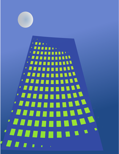 Vector tekening van hoog blauw gebouw met gele windows