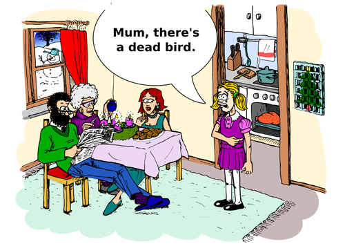 Familie komisk scene i full farge illustrasjon