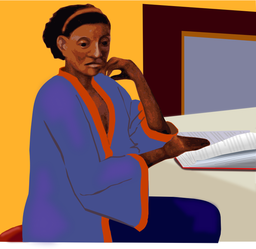 Mujer afroamericana leyendo un libro en una imagen prediseÃ±ada mesa vector