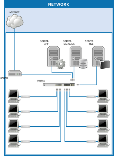 Desenho de diagrama de rede do computador com nuvem vetorial