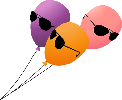 Tre flygande ballonger med solglasÃ¶gon pÃ¥ ett bly vektor illustration