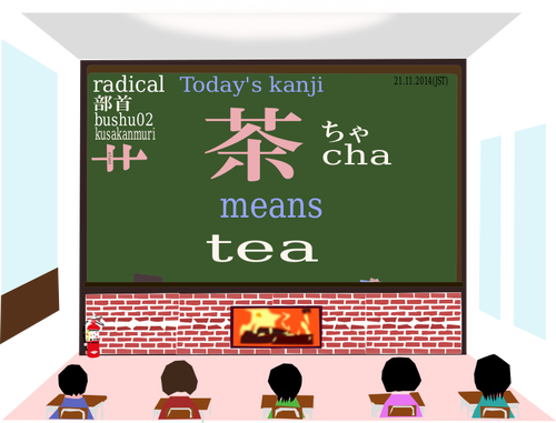 Kanji "cha" sensul "ceai" vector miniaturi