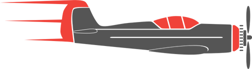 Graphics of propeller airplane in grey and red