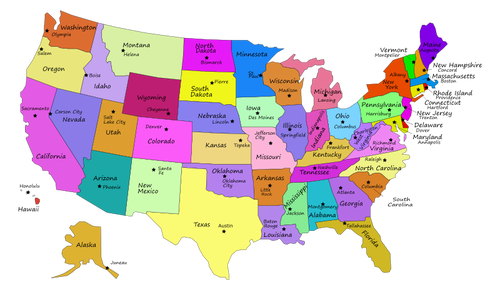 Mappa degli Stati Uniti con capitelli