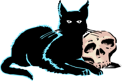 Schedel en zwarte kat