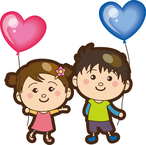 Jungen und MÃ¤dchen mit Herz Luftballons