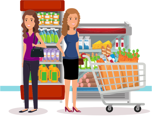 Dua perempuan di supermarket