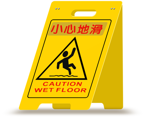 Placa de cuidado piso molhado com chineses