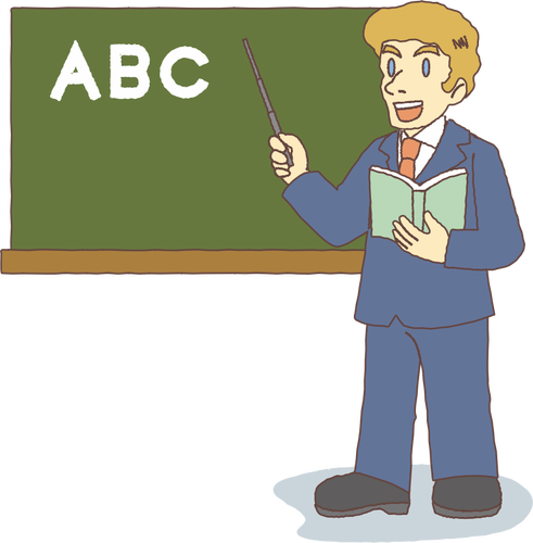 Laki-laki guru mengajar abjad