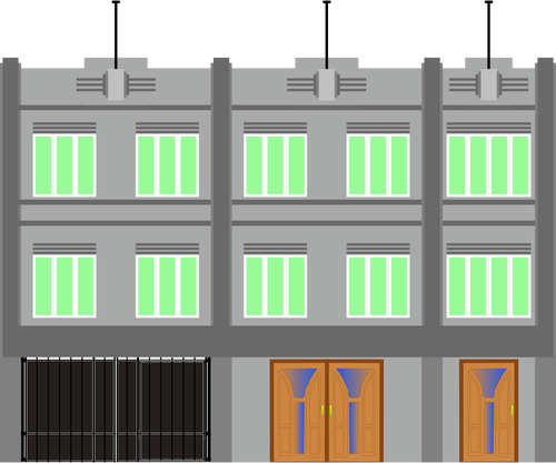 Vector Illustrasjon av en bygning med grÃ¸nne windows
