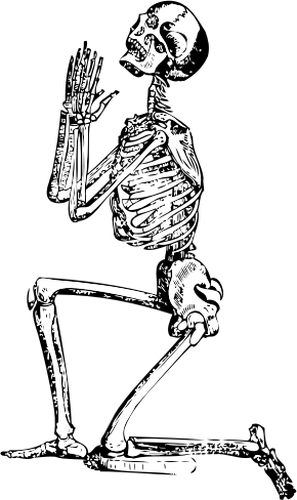 Vector clip art of praying skeleton