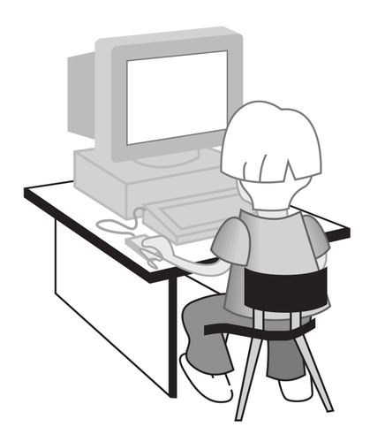O garoto no ilustraÃ§Ã£o em vetor mesa computador