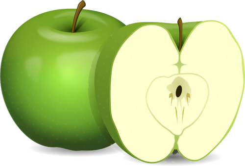 Vektorbild av apple och apple skÃ¤r i halvor