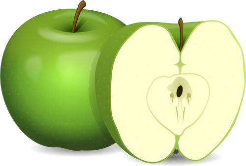 Vektorbild av apple och apple skÃ¤r i halvor