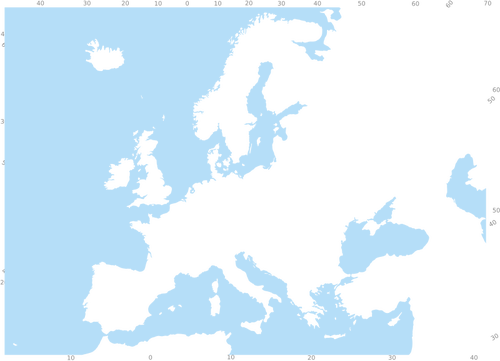 BlÃ¥ og hvite utklipp av kart over Europa