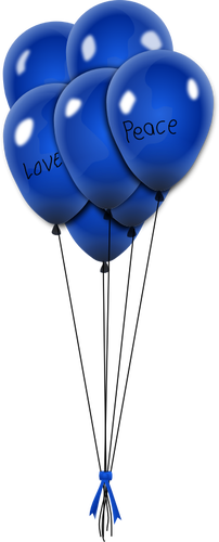 Image vectorielle de ballons bleus sur cordes avec ruban