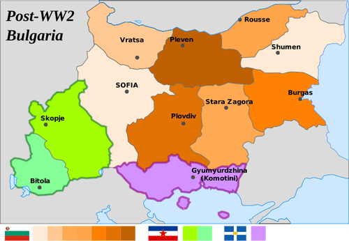 Karta Ã¶ver Bulgarien efter andra vÃ¤rldskriget vektorritning