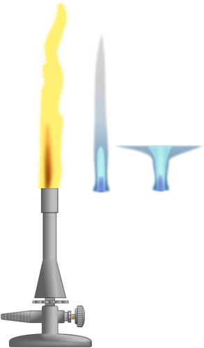 Image vectorielle du brÃ»leur de laboratoire avec 3 diffÃ©rentes flammes
