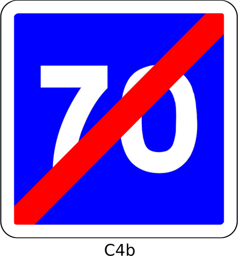 Clipart vetorial de fim de 70mph velocidade limite roadsign francÃªs quadrado azul