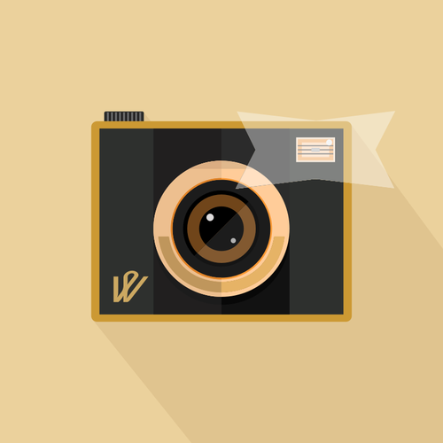Immagine vettoriale di retrÃ² fotocamera con flash su sfondo marrone