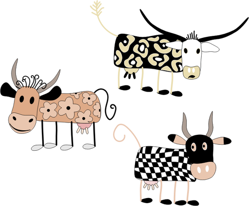 GrÃ¡ficos del vector de dibujos animados decoradas vacas set