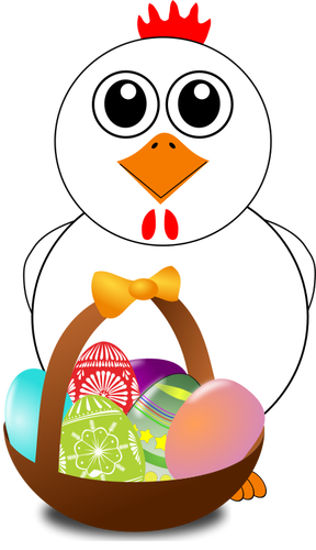 Pollo dietro dietro illustrazione vettoriale Pasqua uova cesto