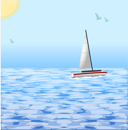 Zee scÃ¨ne met windsurfen boot vectorillustratie