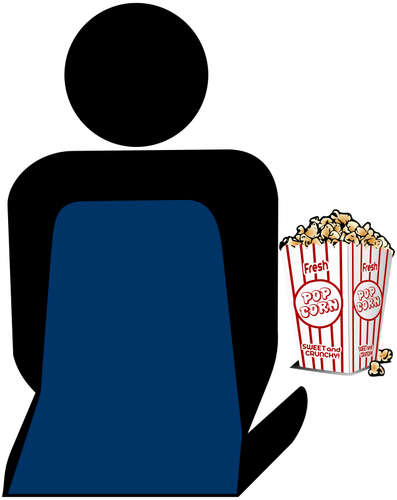 Persona con popcorn presso il simbolo del vettore di cinema