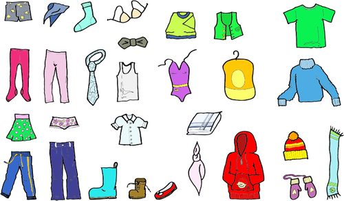 Vektor-Illustration der farbigen Kleidung fÃ¼r Kinder und Erwachsene
