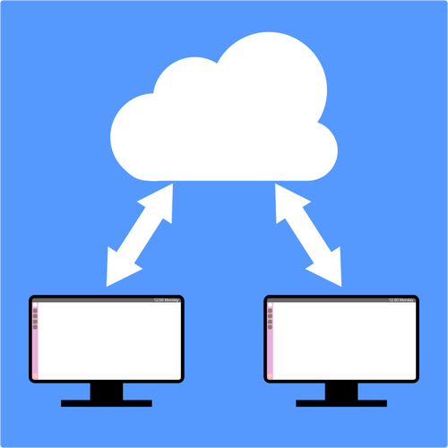 IlustraÃ§Ã£o do vetor de computadores compartilhando com diagrama de nuvem
