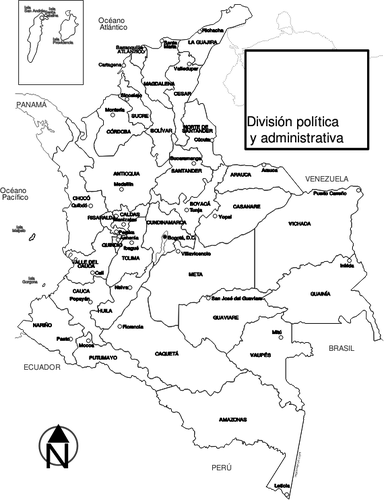 RÃ©gions de Colombie carte image vectorielle