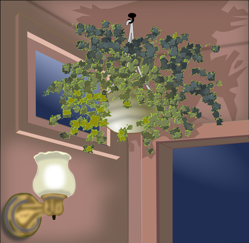 Vektor-Illustration von hÃ¤ngenden Pflanzen in der Ecke eines Zimmers