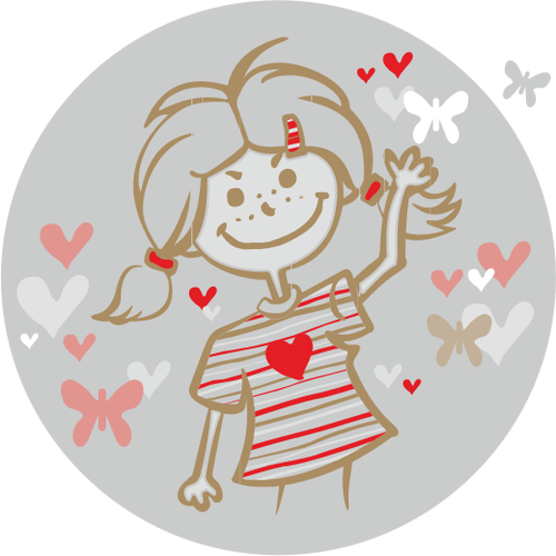 Vector illustraties van meisje met vliegende harten badge