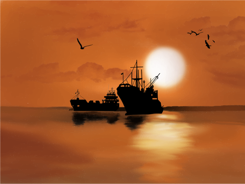 Perahu dan matahari terbenam