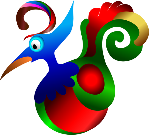 Vektor menggambar biru, kartun merah dan hijau burung hias