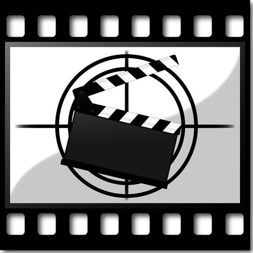 Clapperboard on filmstrip vector image