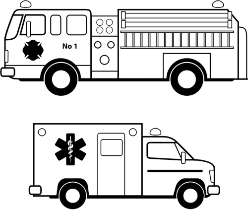 Ambulans och brand lastbil line art vektorbild