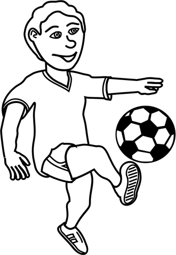 Dessin du football jouant le garÃ§on en noir et blanc