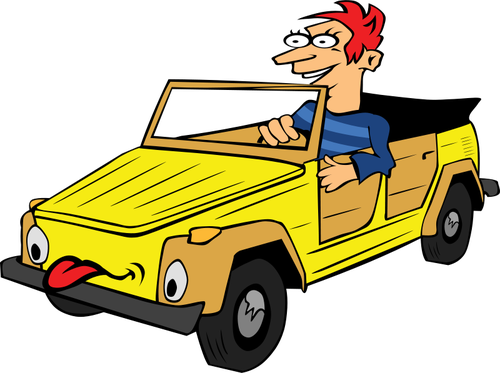 Muchacho conduciendo coche Cartoon