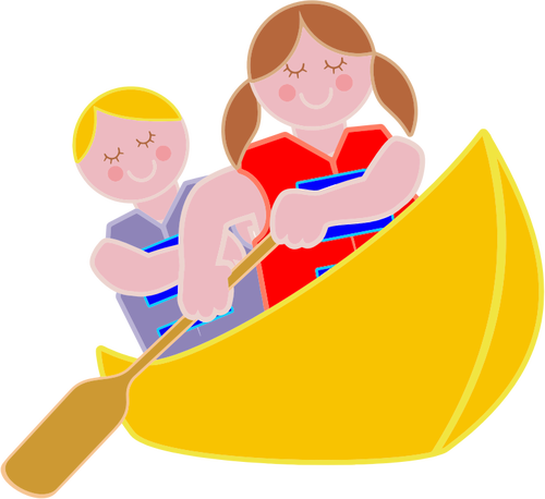 Ragazza e ragazzo canottaggio In canoa