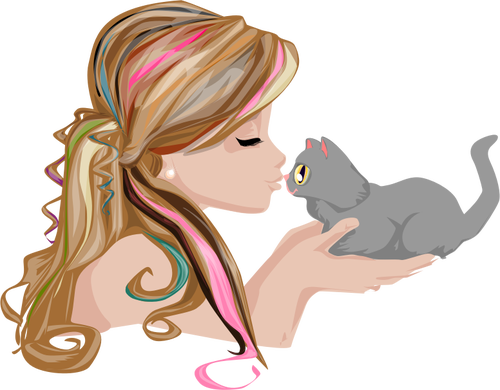 Girl kissing kitten