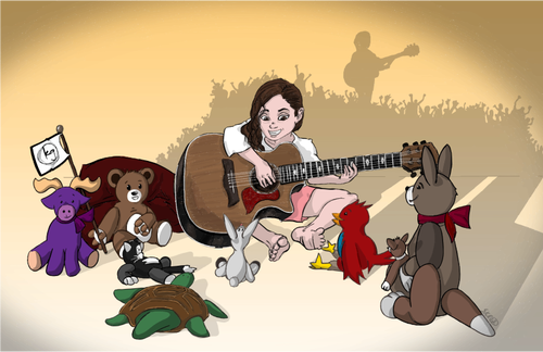 Menina tocando violÃ£o para animais