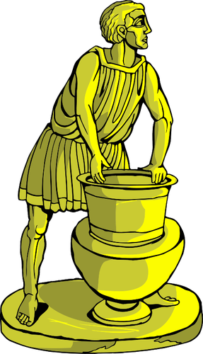 Goldene Statue des Brunnens und Mann